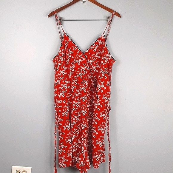 Ann Taylor Loft Orange Rust Floral Spaghetti Strap Romper Shorts - Picture 2 of 10